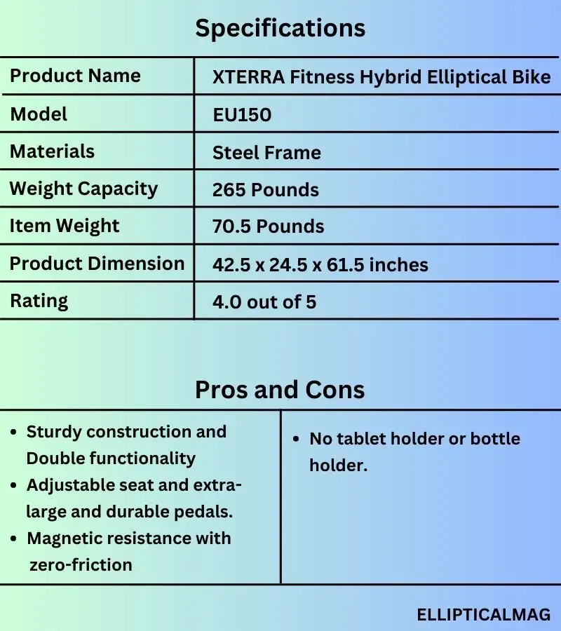 XTERRA Fitness Hybrid Elliptical Bike Specifications, Pros & Cons