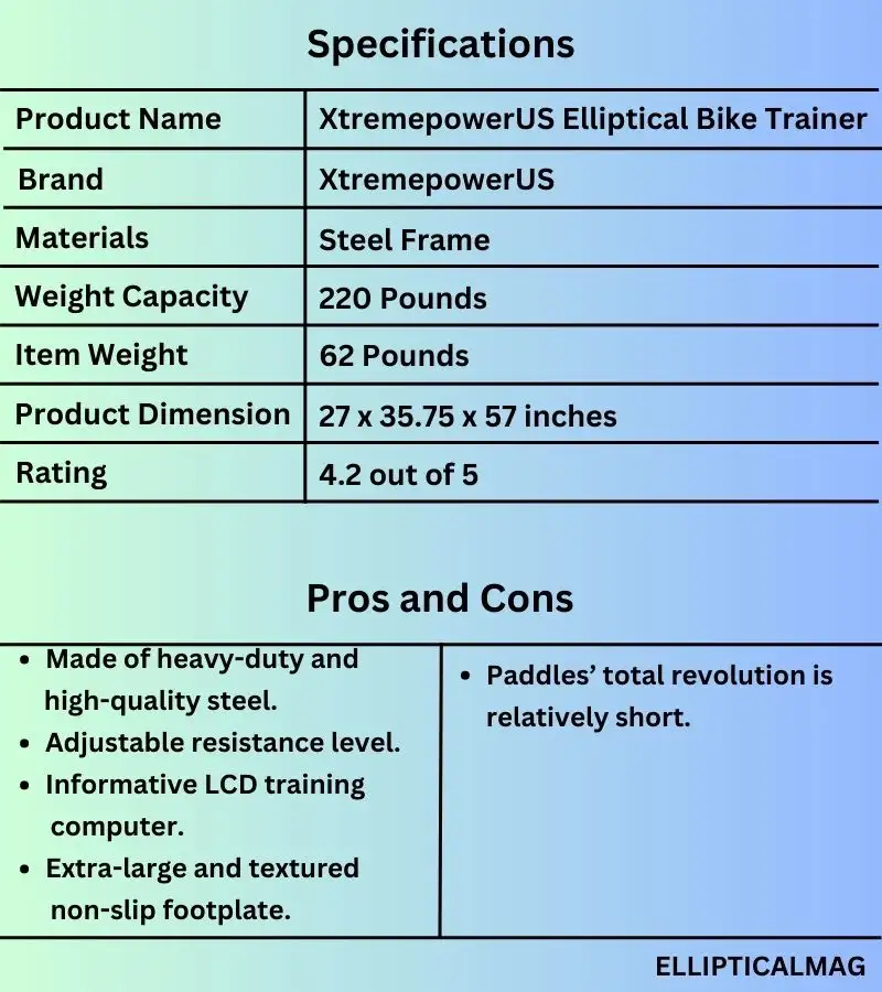 XtremepowerUS Elliptical Bike Cross Trainer Specifications, Pros & Cons